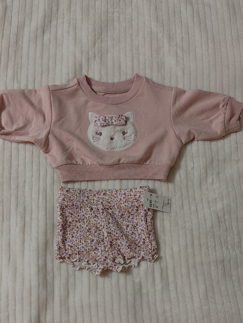 cloud island Pink Newborn Girls Kitty Sweatshirt Set